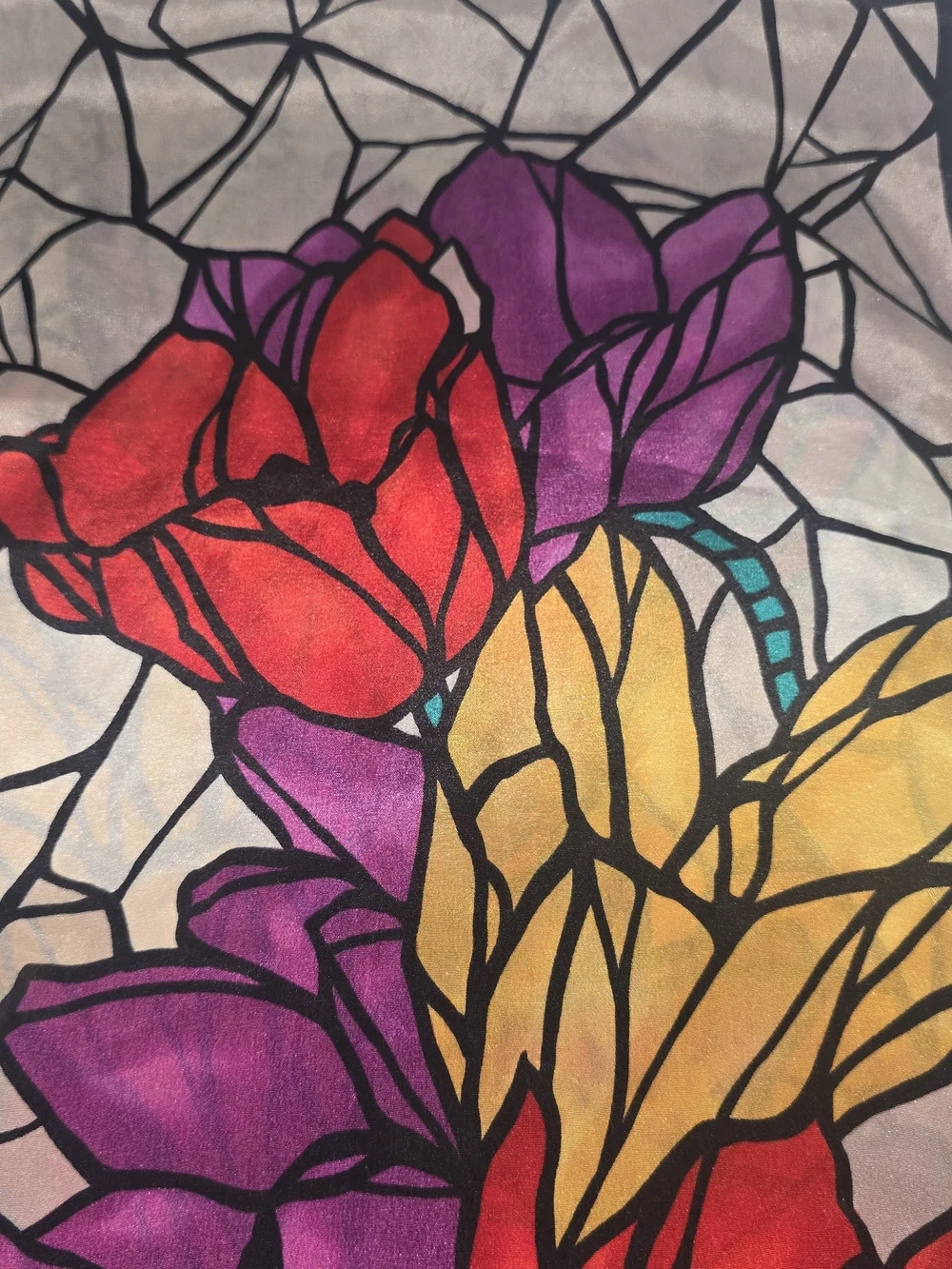1960'S VINTAGE SILK SCARF BY THE SPECIALITY HOUSE0 STAINED GLASS WINDOW TULIPS